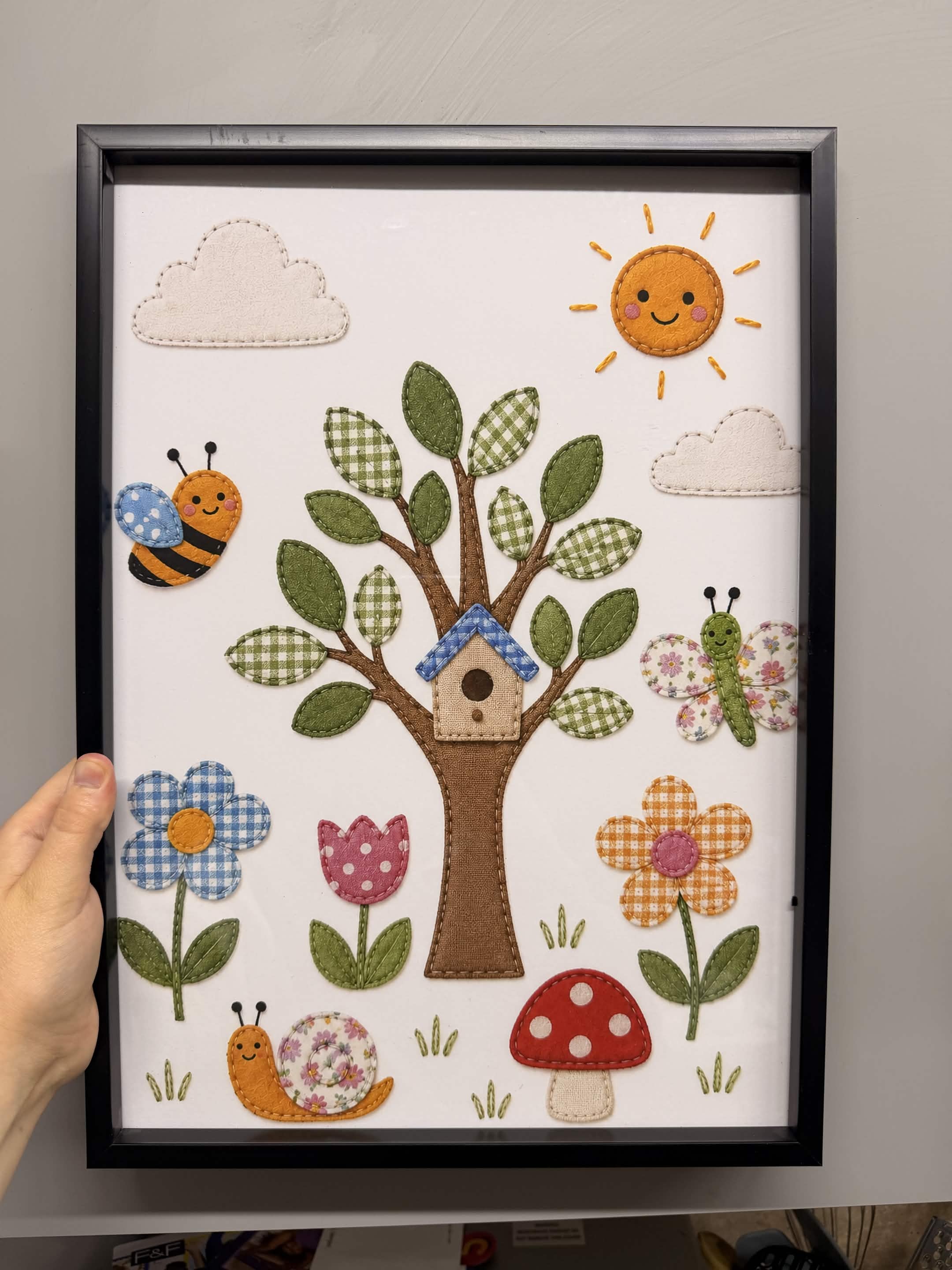 Woodland Garden Nursery Print – Fabric Style Tree, Flowers & Animals Wall Art